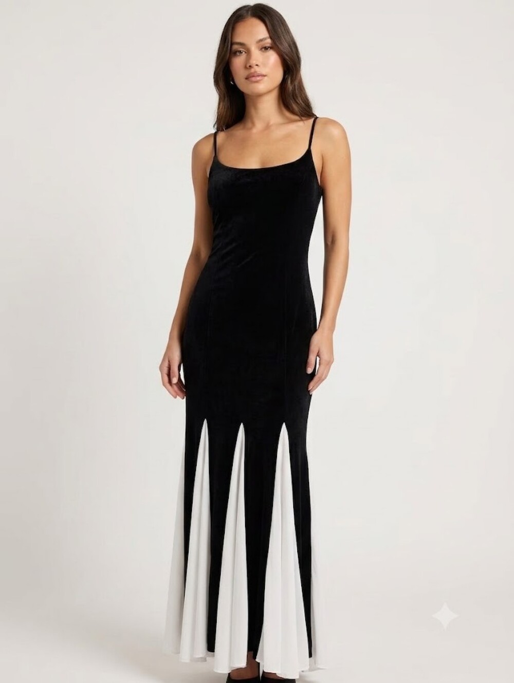 Night Way Black & White Spaghetti Y2k Strap Contrast Maxi Dress Circa 2000